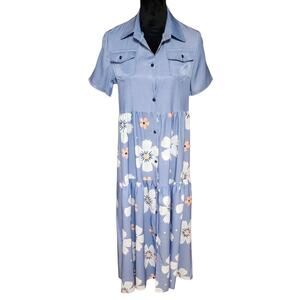 JC Fashion Vintage Women's Large Long Maxi Dress Casual Daisy Floral Button Down